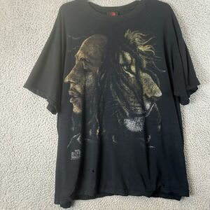 Bob Marley T Shirt Mens 2XL Rasta Lion Black Reggae Cotton Zion Rootswear‎